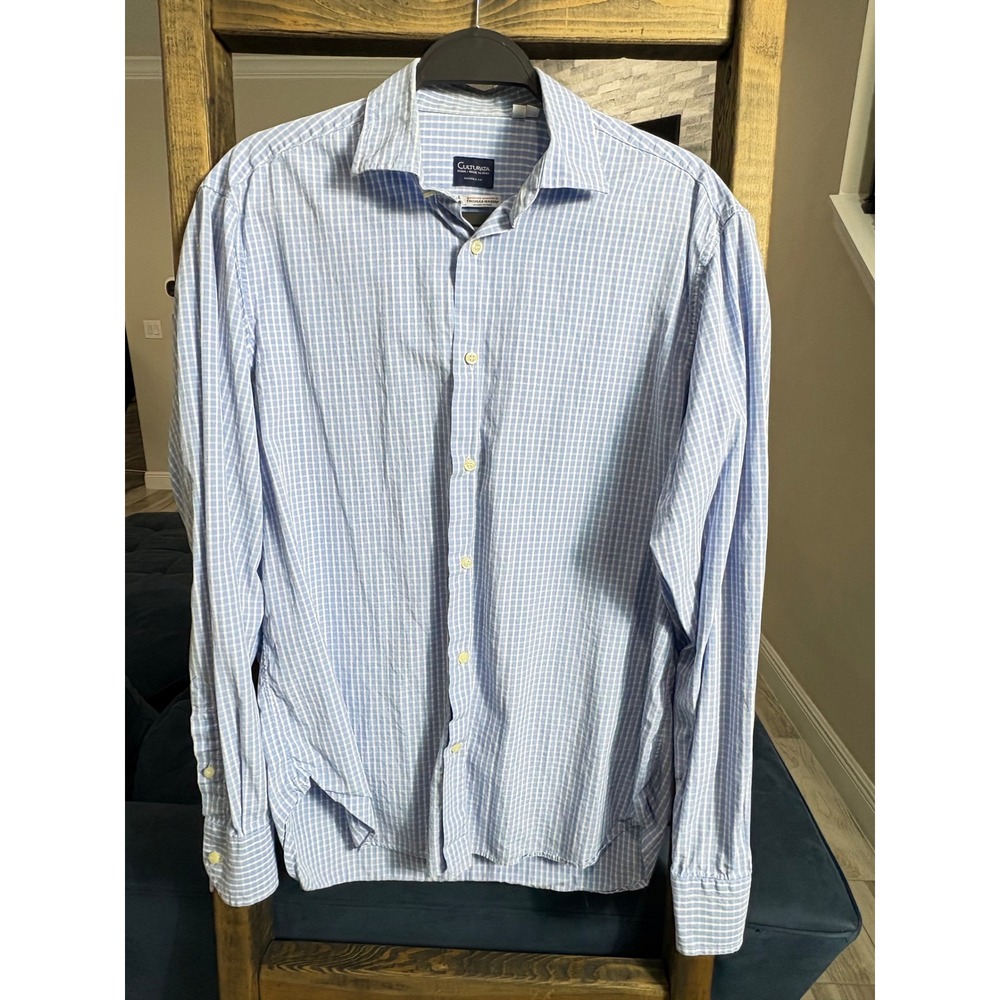 Culturata Roma Thomas Mason Blue White Check Tailored Fit Shirt Mens 15.75 M